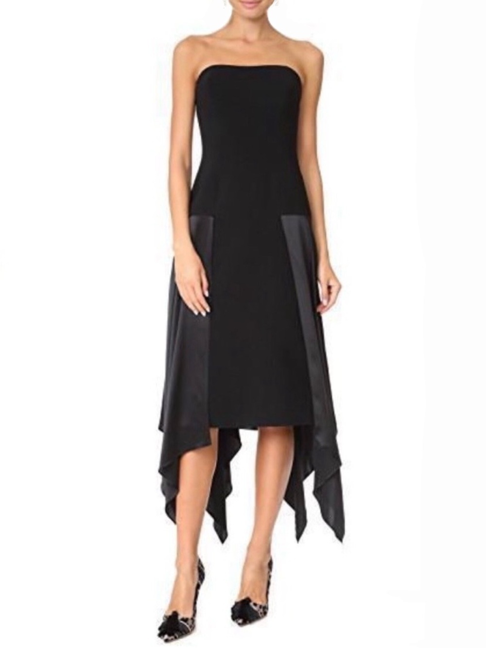 Cinq a Sept Elsa Strapless Black Dress Size 4 Silk Handkerchief Hem Over Suiting